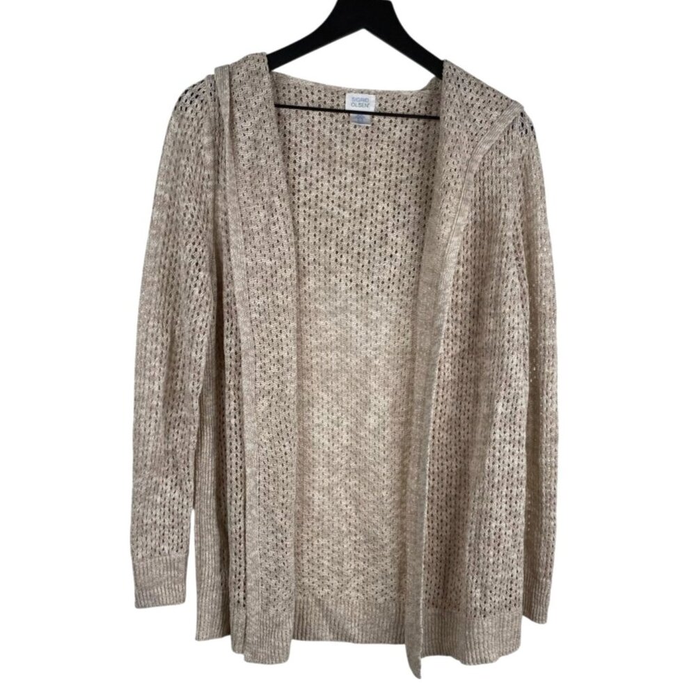 Sigrid Olsen Open Front Beige hooded Linen Blend Cardigan Women's Sz XL